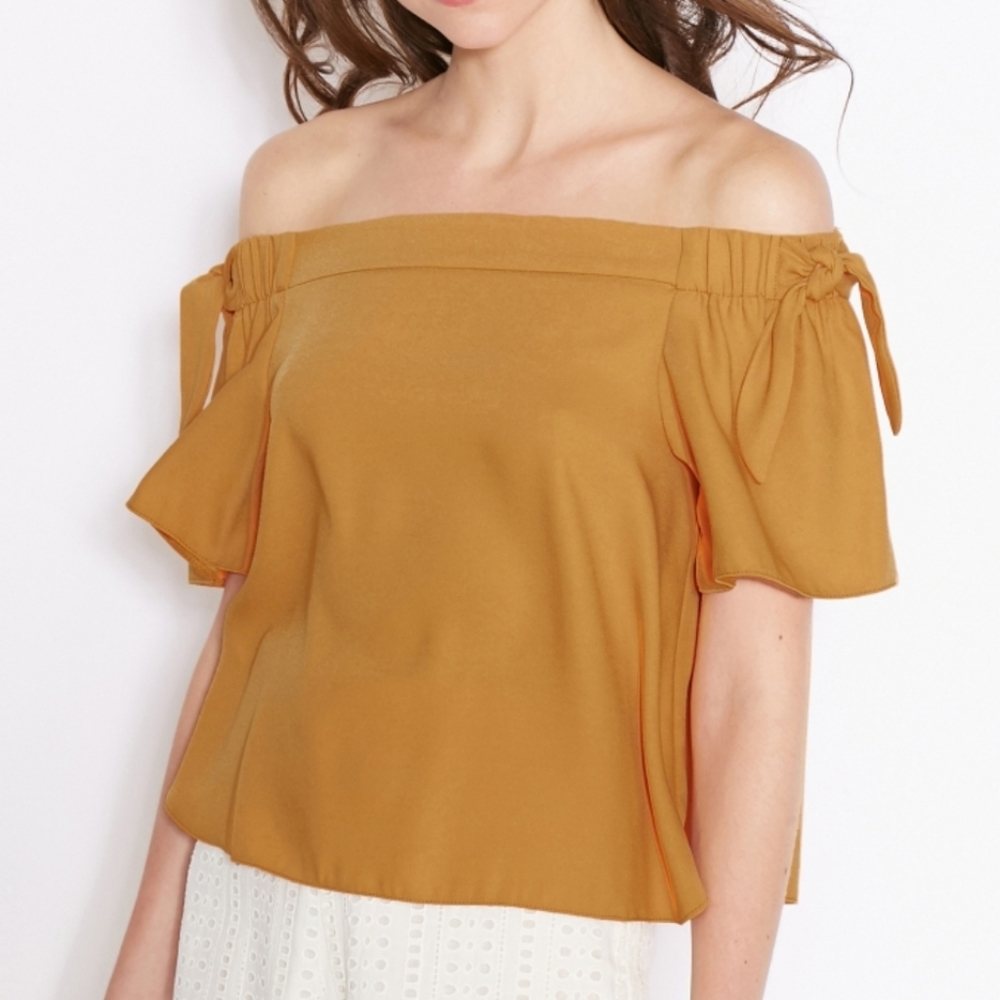 *MANGO* Orange off shoulder top with adjustable ties